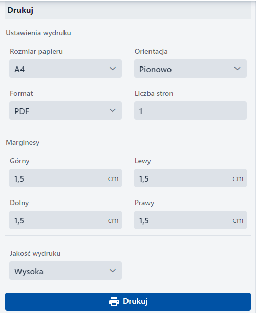 Zakładka ‘Drukuj’ w Edytorze wydruku Zakładka ‘Drukuj’ w Edytorze wydruku
