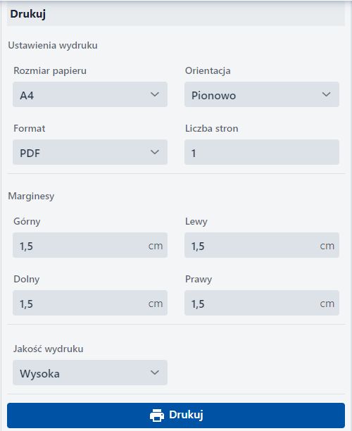 Zakładka ‘Drukuj’ w Edytorze wydruku Zakładka ‘Drukuj’ w Edytorze wydruku