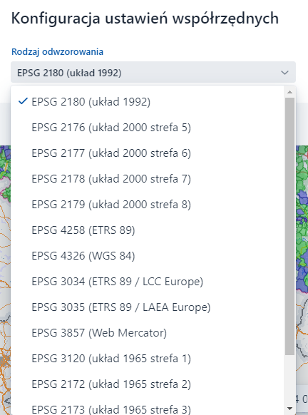 Możliwe rodzaje odwzorowań do wyboru Możliwe rodzaje odwzorowań do wyboru