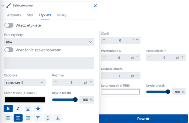 Zakładka ‘Etykieta’ we właściwościach obiektu Zakładka ‘Etykieta’ we właściwościach obiektu