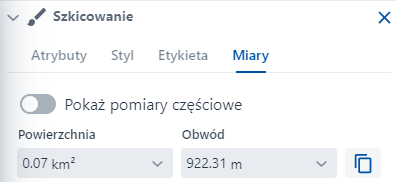 Zakładka ‘Miary’ we właściwościach obiektu Zakładka ‘Miary’ we właściwościach obiektu
