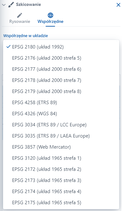 Dostępne Układy współrzędnych Dostępne Układy współrzędnych