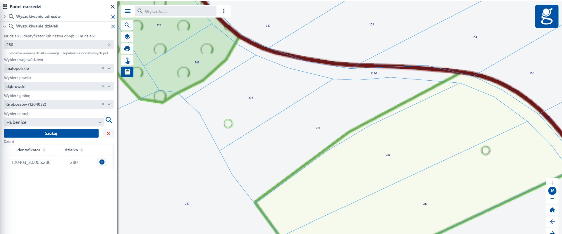 Wyszukiwanie działek Wyszukiwanie działek