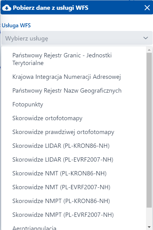 Dostępne usługi - usługi WFS Dostępne usługi - usługi WFS