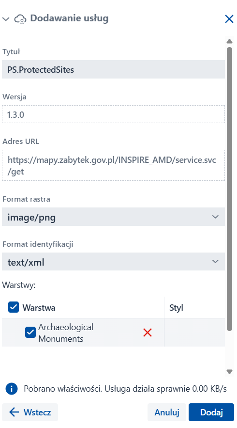Dodawanie usług- wybór formatów i warstw Dodawanie usług- wybór formatów i warstw