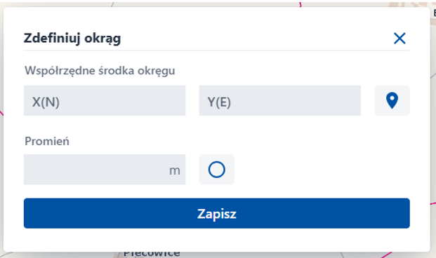 Opcja Zdefiniuj okrąg