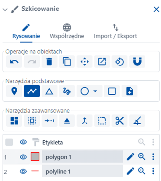 Lista wprowadzonych szkiców