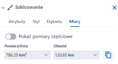 Zakładka ‘Miary’ we właściwościach obiektu