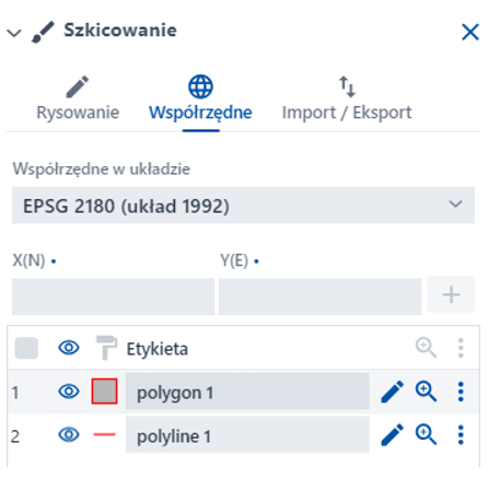 Zakładka ‘Współrzędne’ – Szkicowanie