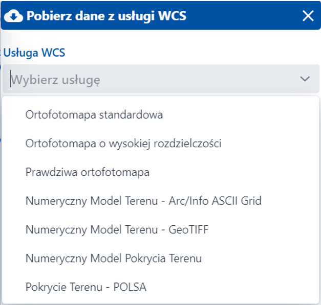 Dostępne usługi WCS