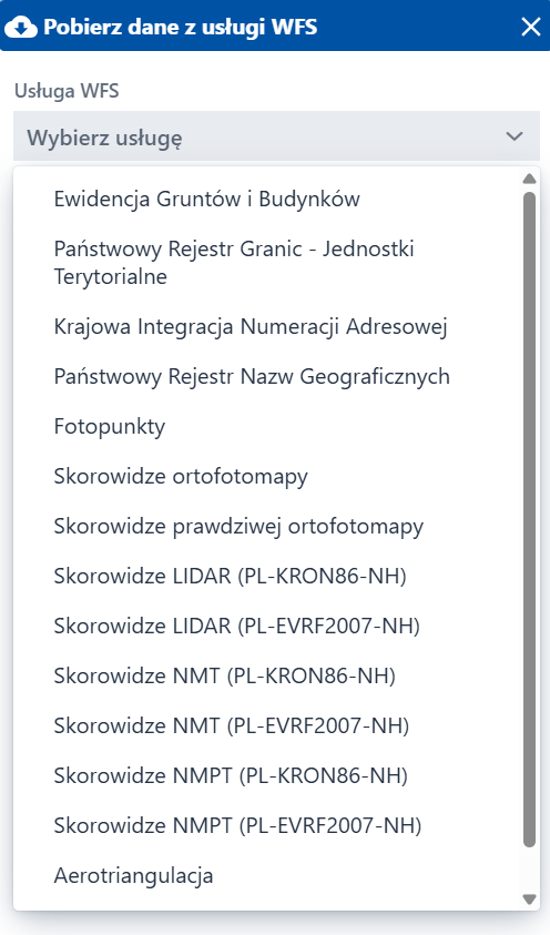 Dostępne usługi - usługi WFS