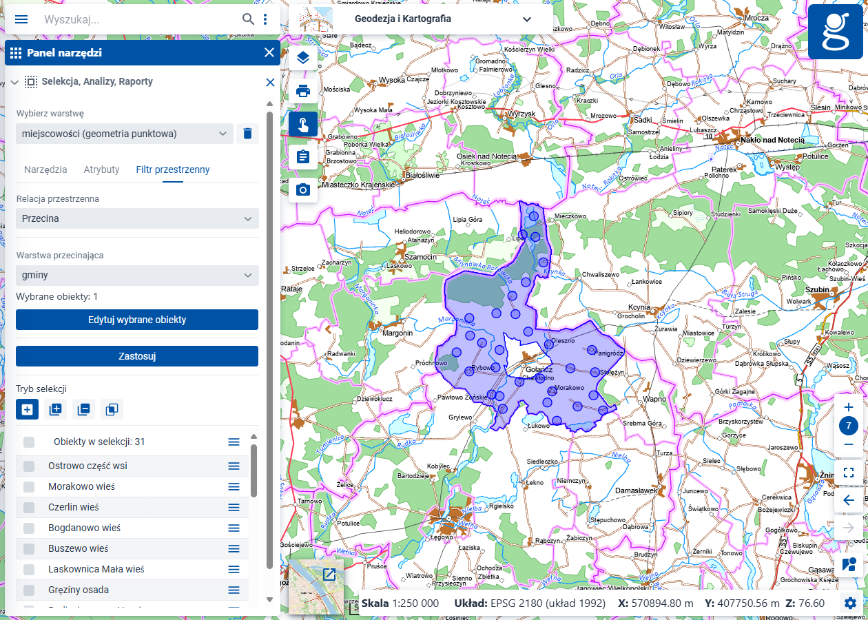Filtr przestrzenny - wynik wykonanej analizy Filtr przestrzenny - wynik wykonanej analizy